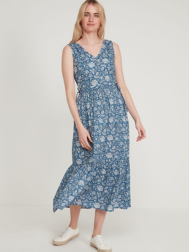 M&Co Blue Floral Print Midi Sundress - Image 1 of 4 M&Co Blue Floral Print Midi Sundress - Image 1 of 4