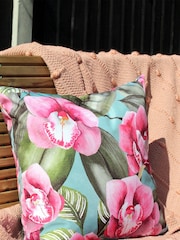 Evans Lichfield Duck Egg Blue Orchids Outdoor Polyester Filled Cushion - Image 1 of 5