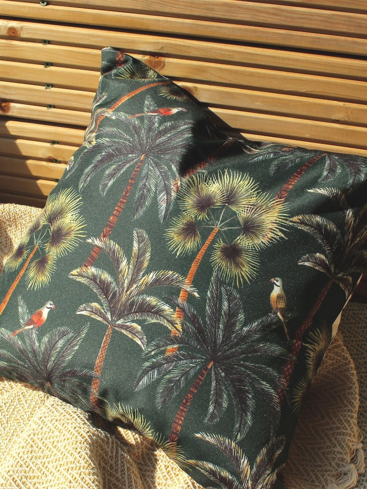 Evans Lichfield Forest Green Palms Outdoor Polyester Filled Cushion - Image 1 of 5
