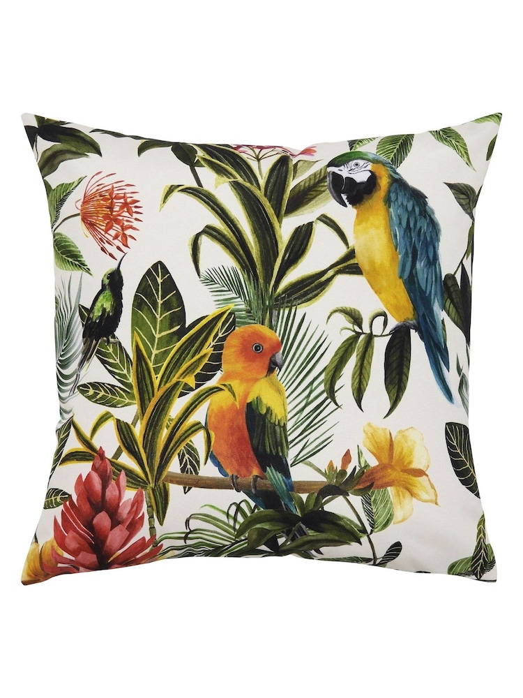 Evans Lichfield Multi/Teal Blue Parrots Outdoor Polyester Filled Cushion - Image 2 of 5