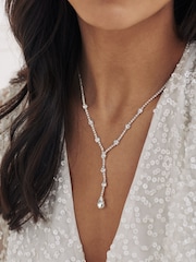 Silver Tone Crystal Y Drop Necklace - Image 2 of 4