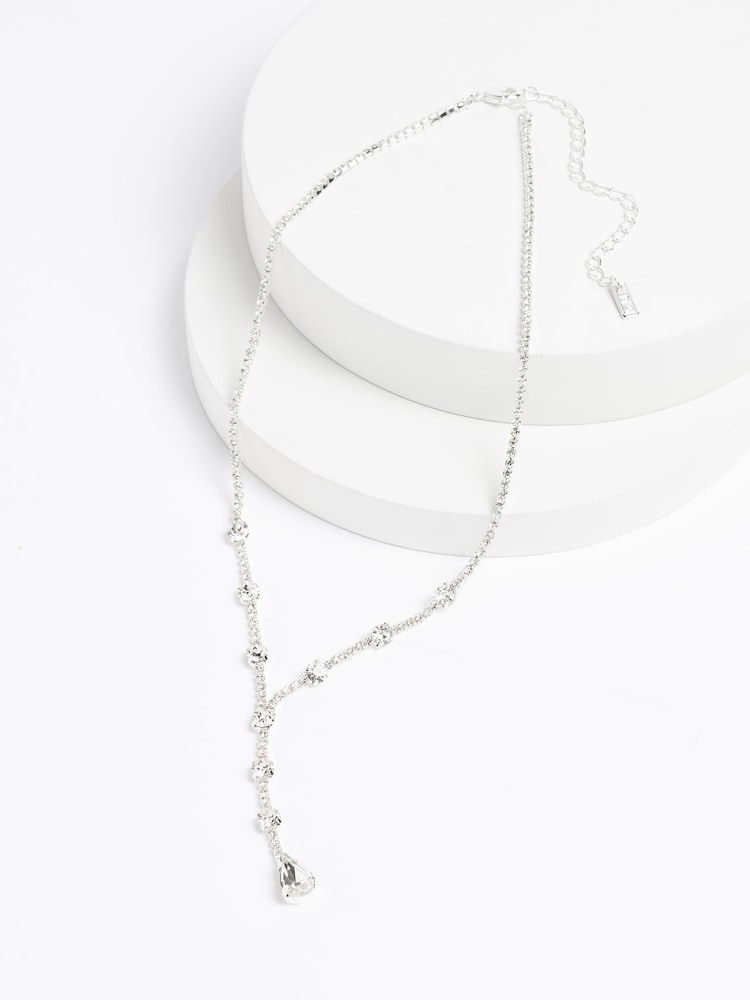 Silver Tone Crystal Y Drop Necklace - Image 4 of 4
