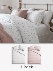 2 Pack Pink/White Ditsy Floral Reversible Duvet Cover and Pillowcase Set - Image 8 of 8