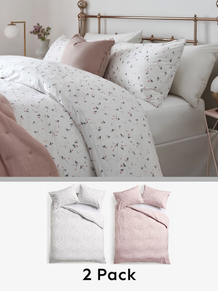 2 Pack Pink/White Ditsy Floral Reversible Duvet Cover and Pillowcase Set - Image 8 of 8