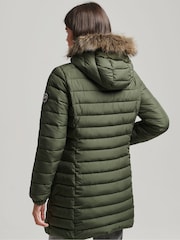 Superdry Green Faux Fur Hooded Mid Length Puffer Jacket - Image 2 of 6