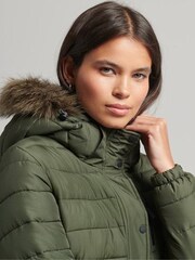 Superdry Green Faux Fur Hooded Mid Length Puffer Jacket - Image 4 of 6