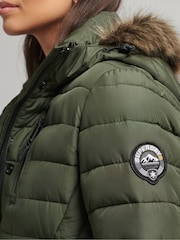 Superdry Green Faux Fur Hooded Mid Length Puffer Jacket - Image 5 of 6