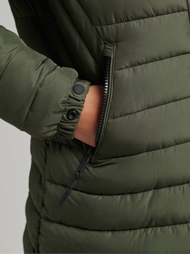Superdry Green Faux Fur Hooded Mid Length Puffer Jacket - Image 6 of 6