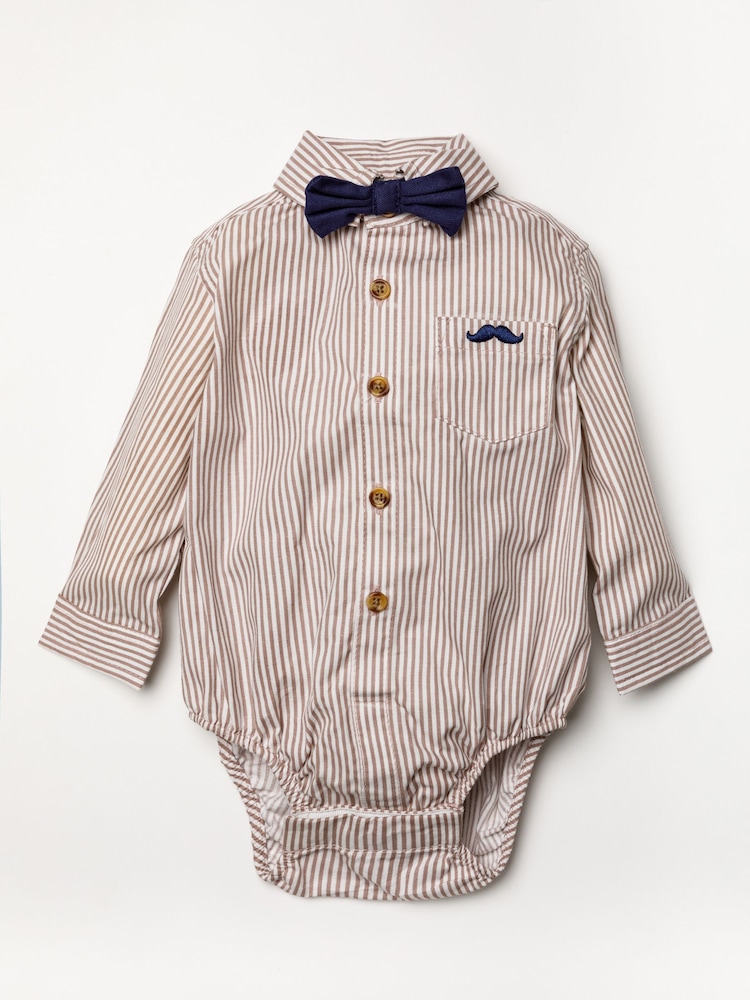 Little Gent Blue Shirt Bodysuit, Bowtie, Trouser And Braces 3 Piece Baby Set - Image 2 of 5
