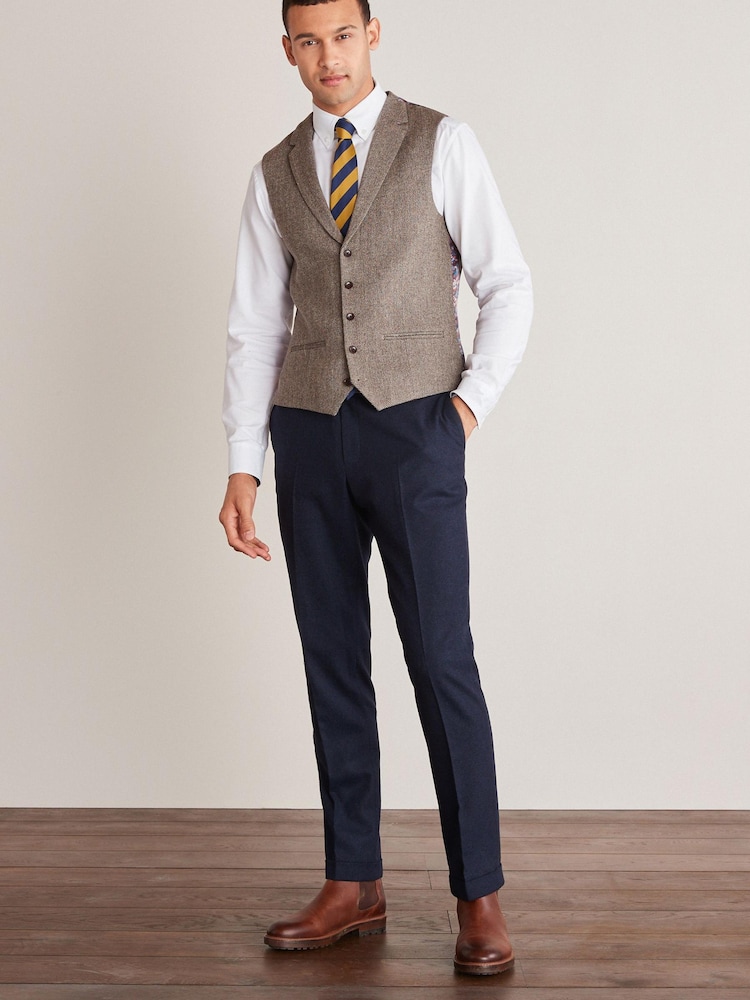 Taupe Brown Nova Fides Herringbone Waistcoat - Image 1 of 8