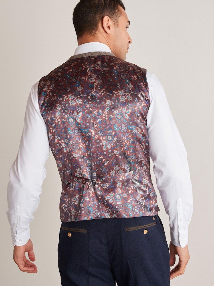 Taupe Brown Nova Fides Herringbone Waistcoat - Image 2 of 8
