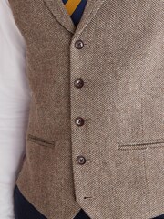 Taupe Brown Nova Fides Herringbone Waistcoat - Image 7 of 8
