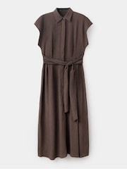 Mango Brown Tie Waist Midi Shirt Dress - Image 5 of 7