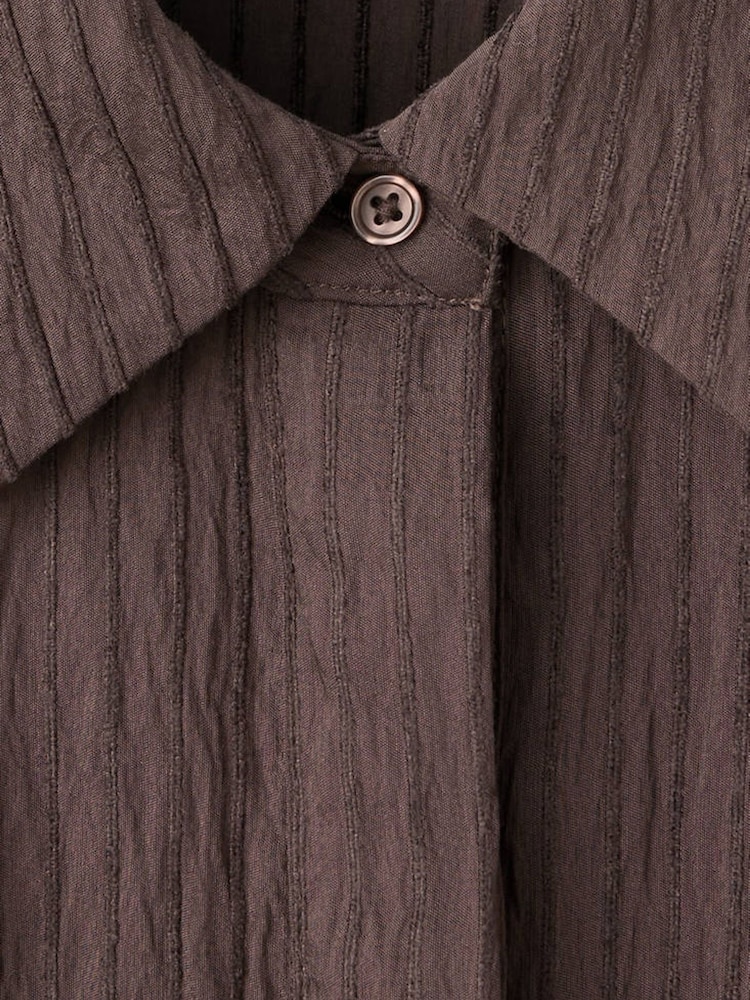 Mango Brown Tie Waist Midi Shirt Dress - Image 7 of 7