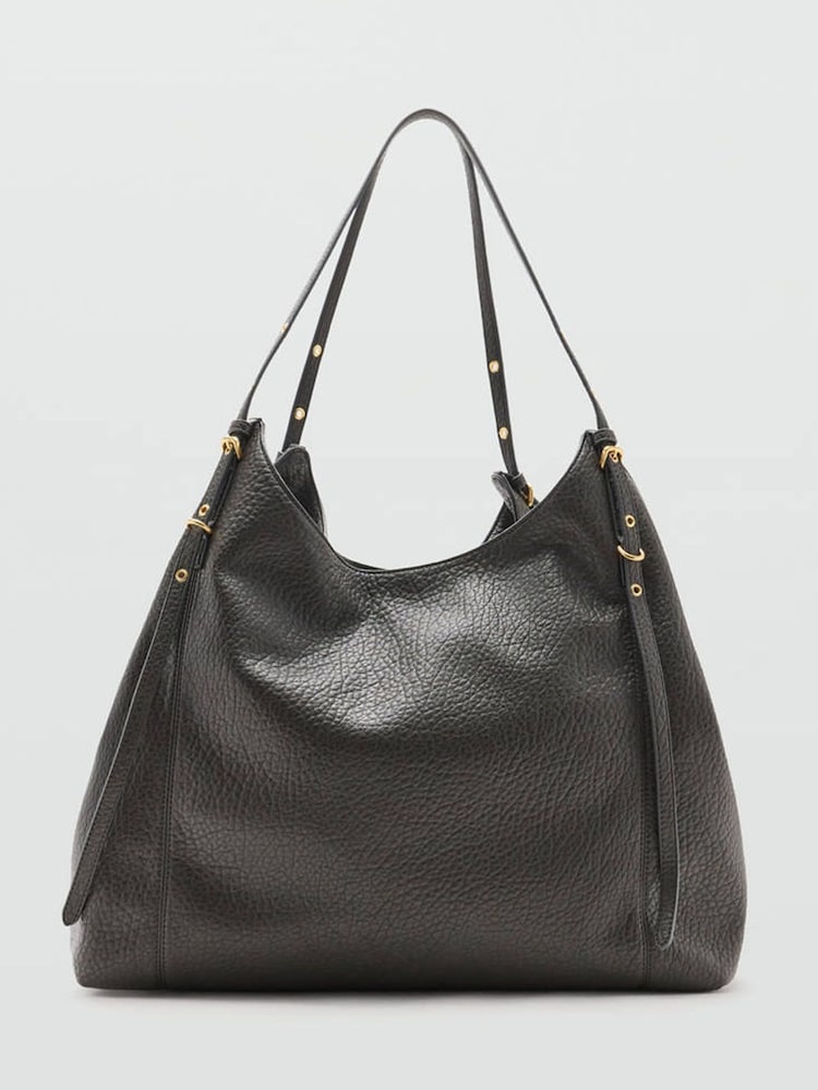 Mango Grey Slouchy Shoulder Bag With Gold Hardwear - Image 1 of 4