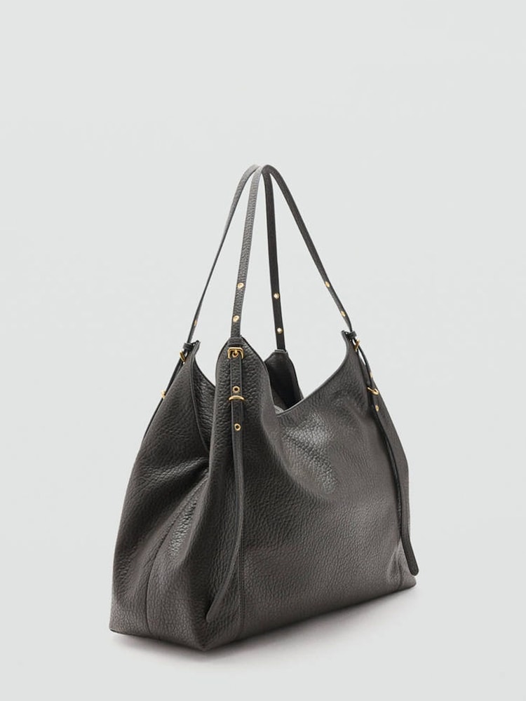 Mango Grey Slouchy Shoulder Bag With Gold Hardwear - Image 2 of 4