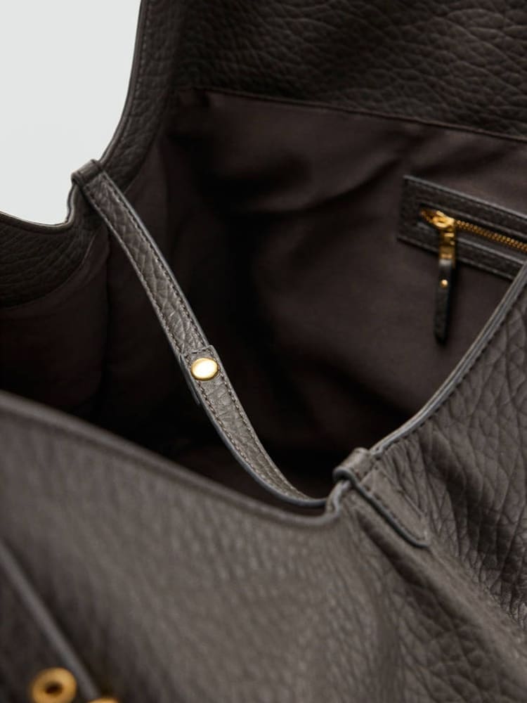 Mango Grey Slouchy Shoulder Bag With Gold Hardwear - Image 4 of 4