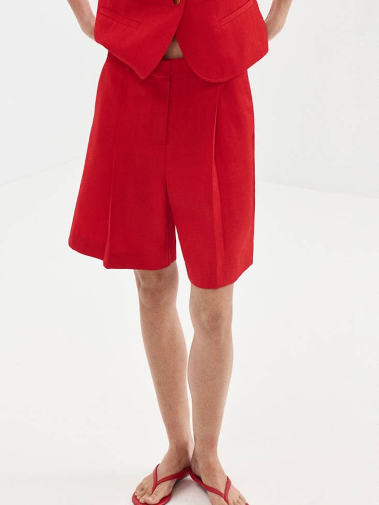 Mango Red Pleated Bermuda Shorts - Image 1 of 7 Mango Red Pleated Bermuda Shorts - Image 1 of 7