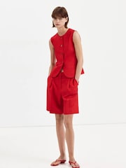 Mango Red Pleated Bermuda Shorts - Image 2 of 7