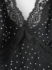 Mango Black Polka Dot Lace Trim Halter Neck Top - Image 6 of 7