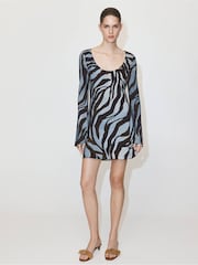 Mango Blue Sheer Printed Mini Dress - Image 1 of 7