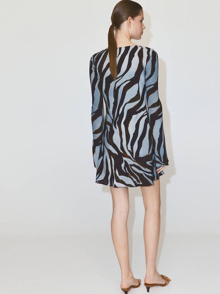 Mango Blue Sheer Printed Mini Dress - Image 2 of 7