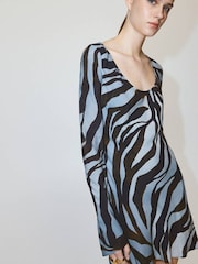 Mango Blue Sheer Printed Mini Dress - Image 3 of 7