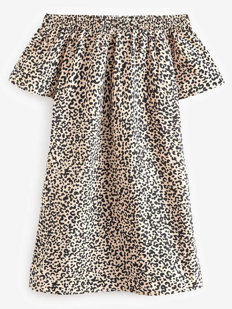 Black/Ecru Cream Leopard Off Shoulder Short Dress - Image 5 of 5