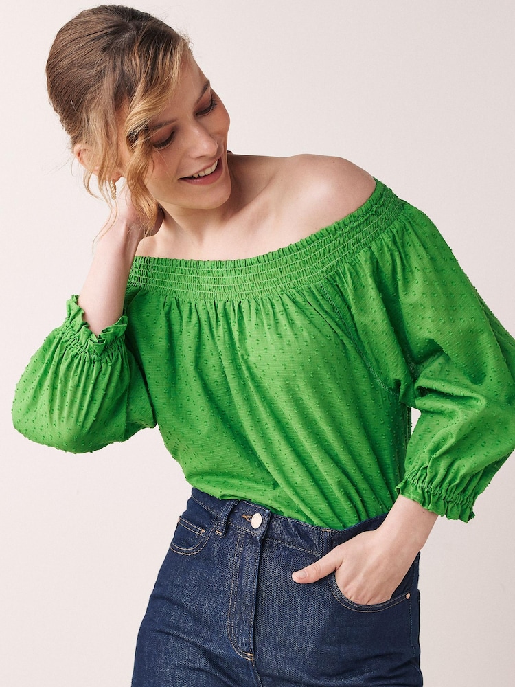 Green Half Sleeve Textured Top - Image 1 of 5