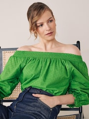 Green Half Sleeve Textured Top - Image 2 of 5