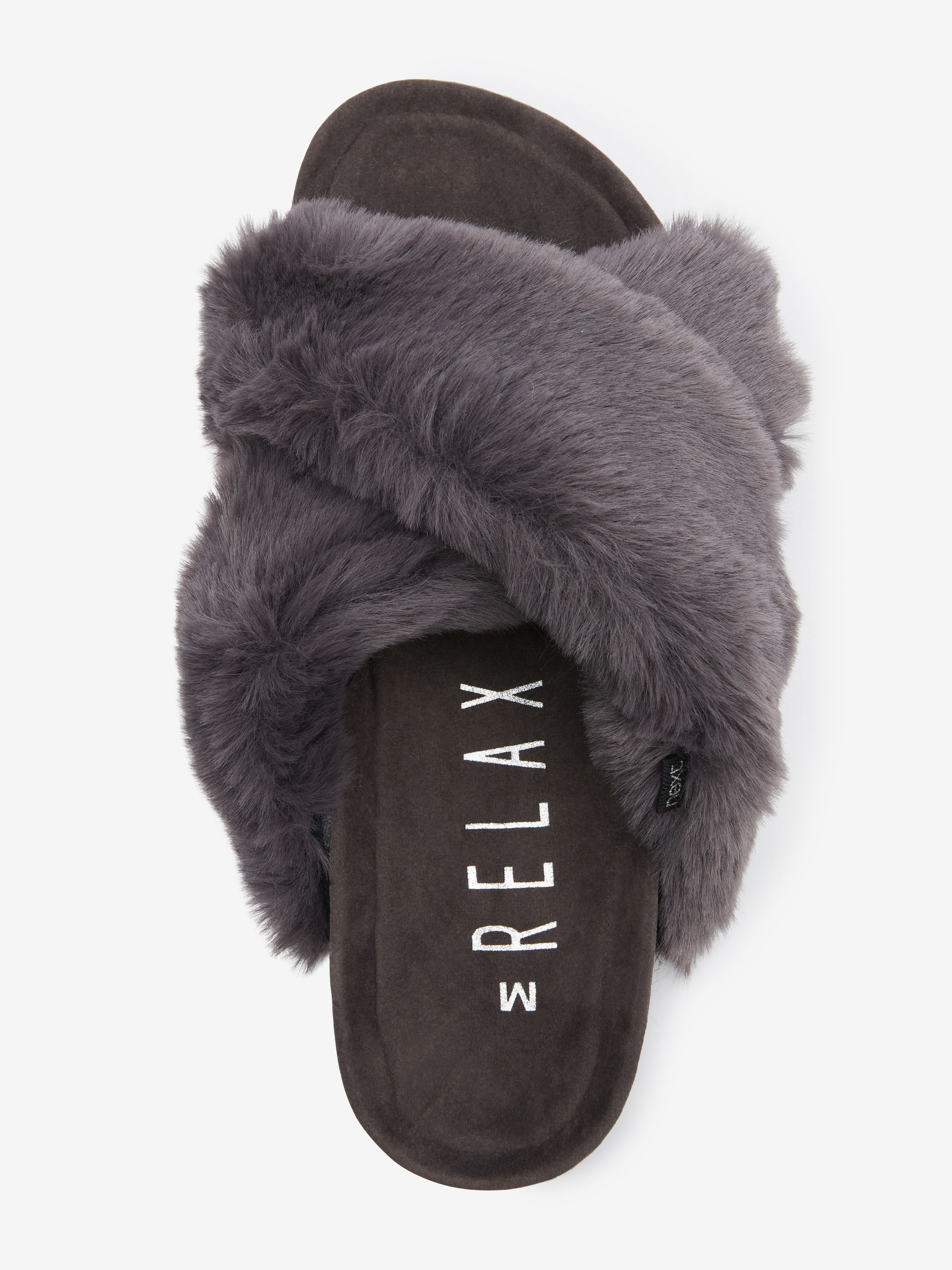 Buy Grey Recycled Faux Fur Cork Crossover Slippers from Next Luxembourg