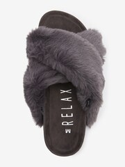 Grey Recycled Faux Fur Cork Crossover Slippers - Image 6 of 7