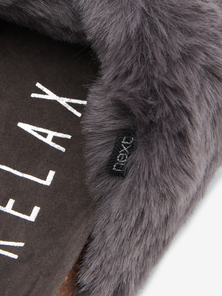 Grey Recycled Faux Fur Cork Crossover Slippers - Image 7 of 7