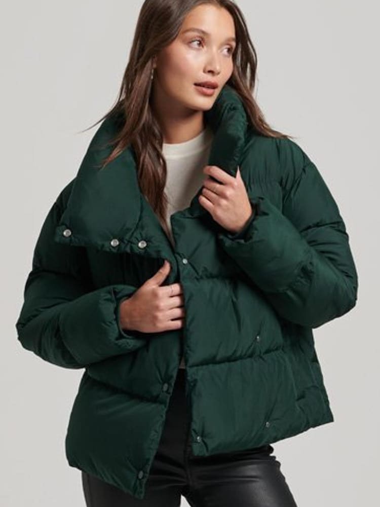 Superdry Green Short Down Puffer Coat - Image 2 of 6