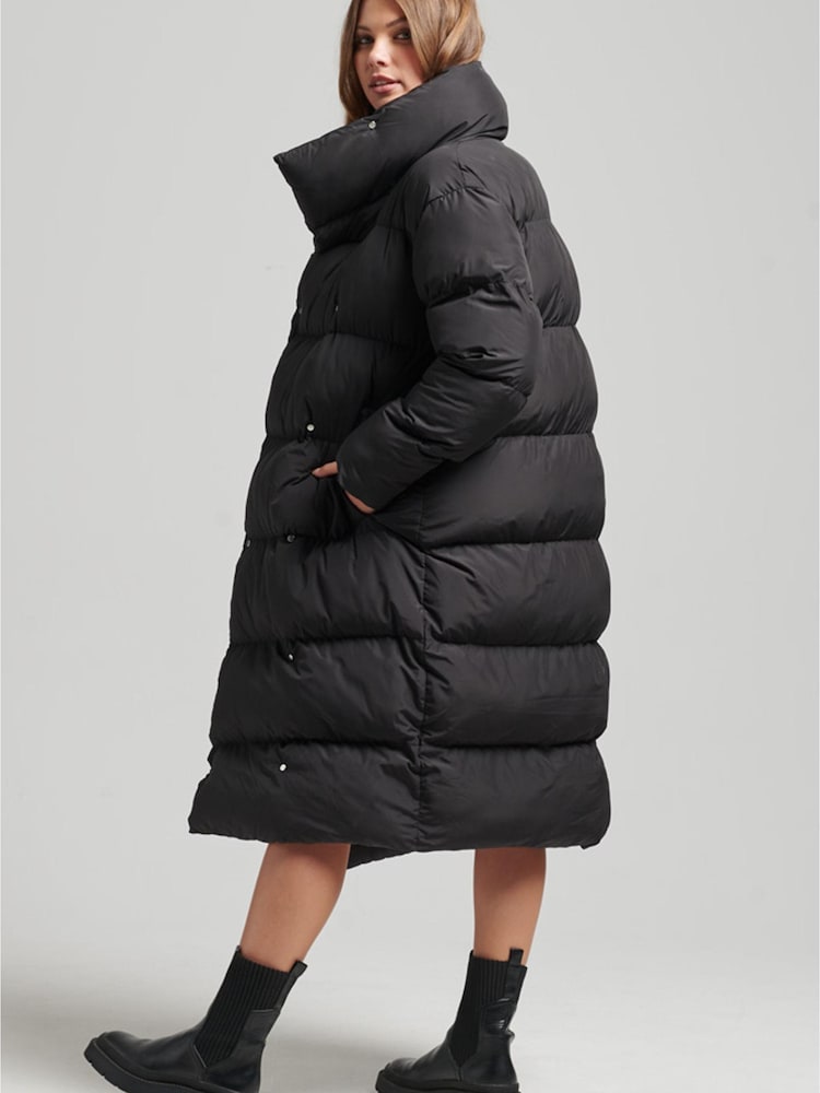 Superdry Black Longline Puffer Coat - Image 2 of 5