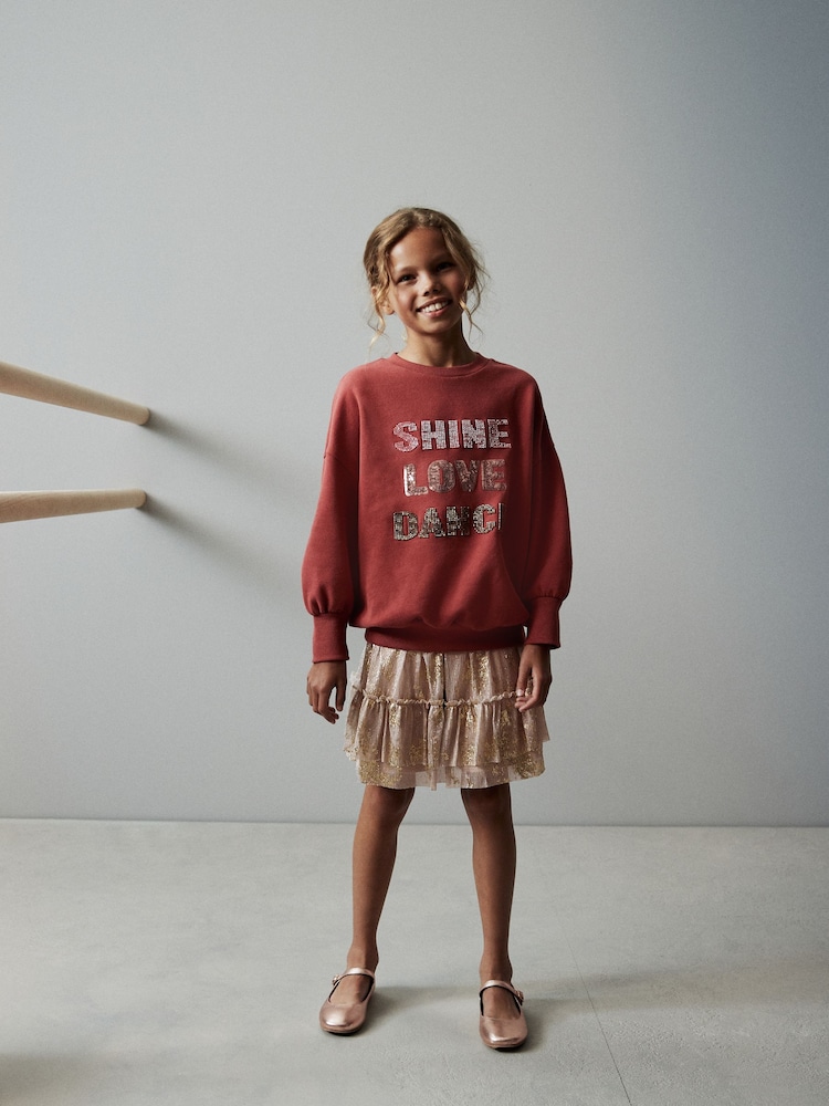 Rostbraun/Pailletten/Verziert - Sweatshirt mit Pailletten und Rundhalsausschnitt (3–16 J.) - Bild 2 von 5