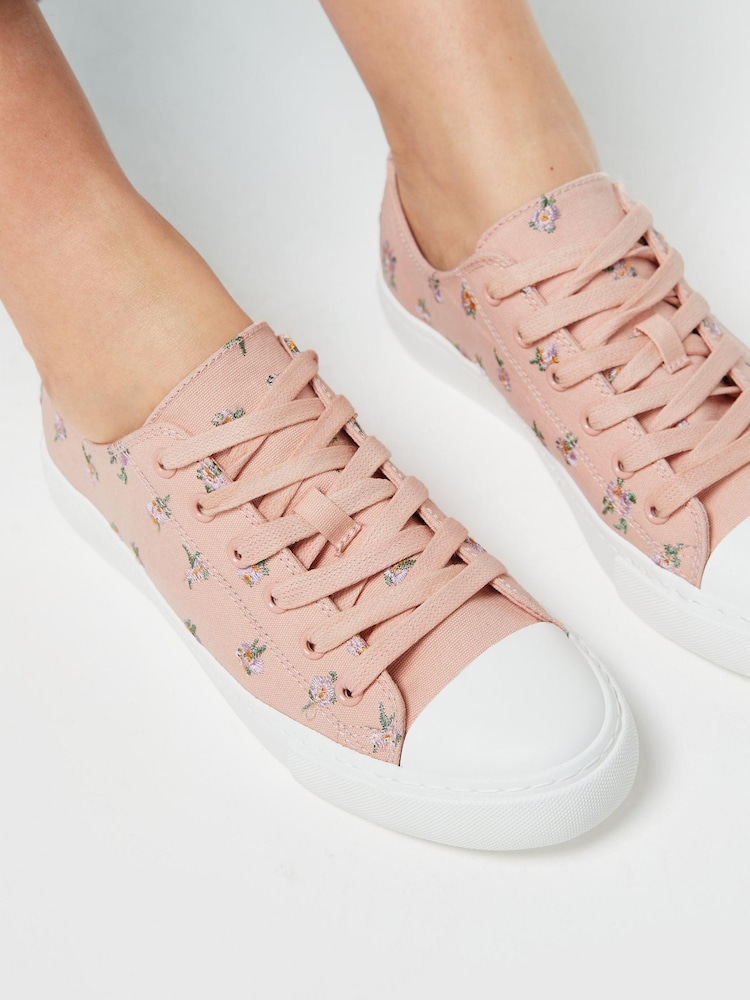 Pink Floral Regular/Wide Fit Baseball Canvas Trainers - Image 2 of 4