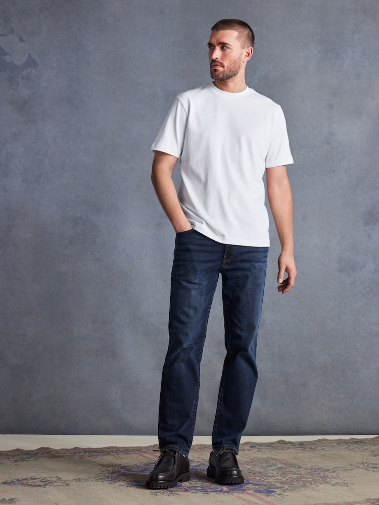 Blue Dark Ink Straight Fit Signature Heavyweight Cotton Jeans - Image 1 of 12
