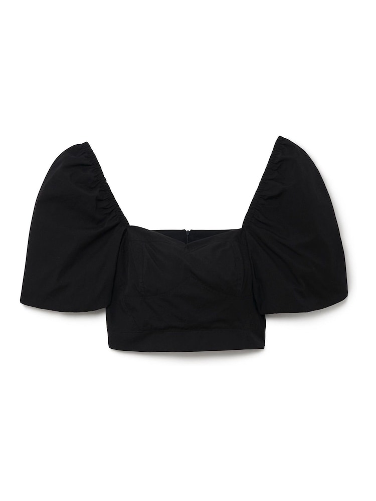 Another Sunday Puff Sleeve 100% Cotton Corset Crop Top In Black - Image 4 of 5