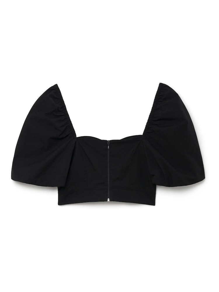 Another Sunday Puff Sleeve 100% Cotton Corset Crop Top In Black - Image 5 of 5