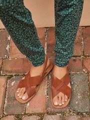 Tan Brown Regular/Wide Fit Forever Comfort® Crossover Leather Sandals - Image 2 of 7