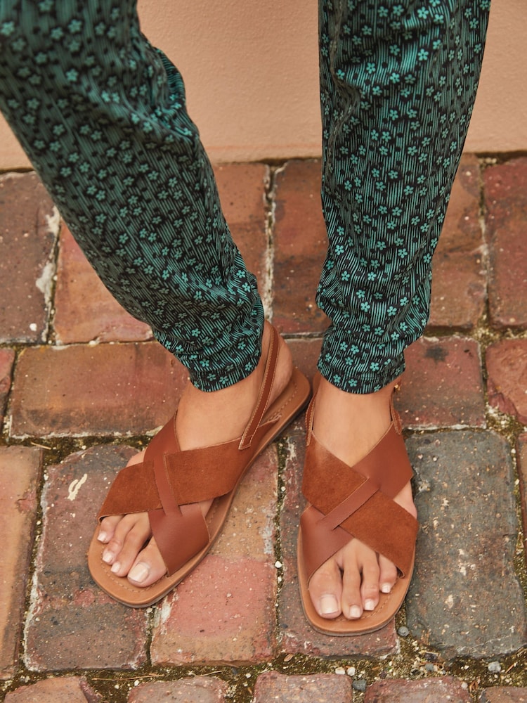 Tan Brown Regular/Wide Fit Forever Comfort® Crossover Leather Sandals - Image 2 of 7
