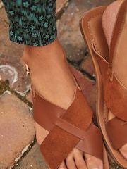 Tan Brown Regular/Wide Fit Forever Comfort® Crossover Leather Sandals - Image 3 of 7