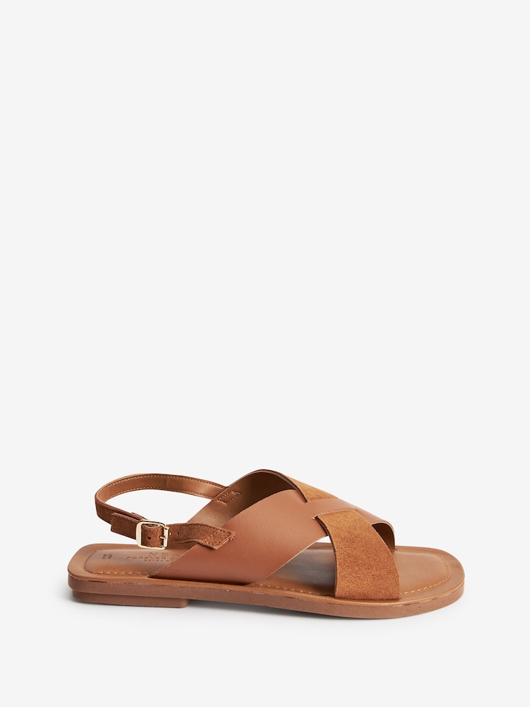 Tan Brown Regular/Wide Fit Forever Comfort® Crossover Leather Sandals - Image 4 of 7
