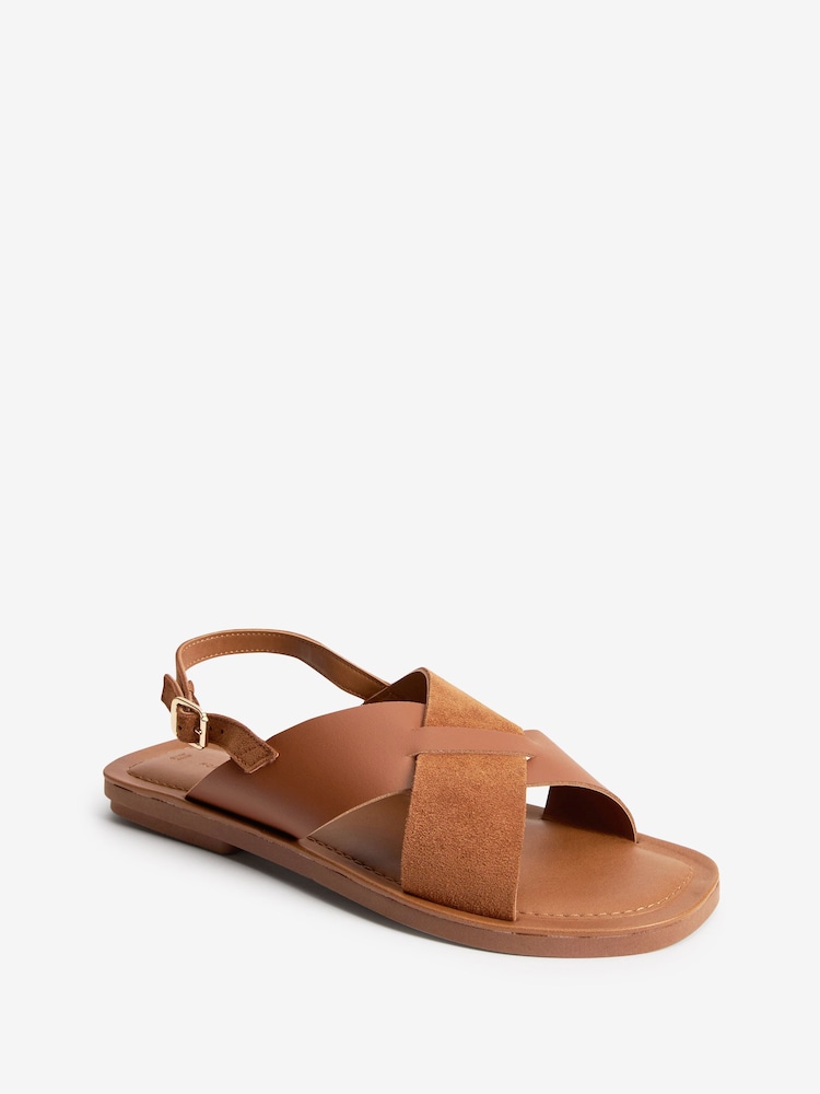 Tan Brown Regular/Wide Fit Forever Comfort® Crossover Leather Sandals - Image 5 of 7