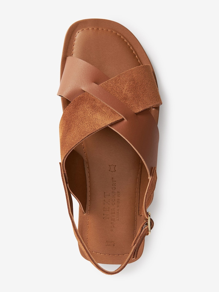 Tan Brown Regular/Wide Fit Forever Comfort® Crossover Leather Sandals - Image 6 of 7