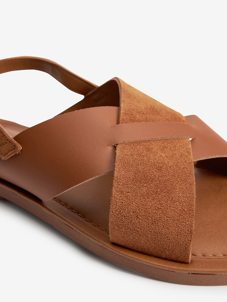 Tan Brown Regular/Wide Fit Forever Comfort® Crossover Leather Sandals - Image 7 of 7