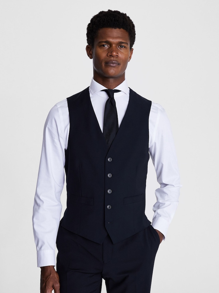 MOSS Black Tailored Fit Suit Waistcoat - Image 1 of 4