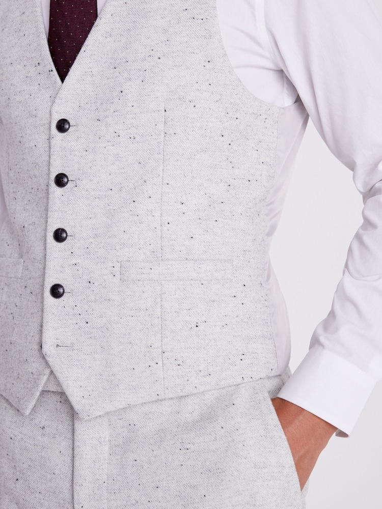 MOSS Grey Slim Fit Donegal Suit Waistcoat - Image 2 of 3