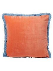 Oliver Bonas Coral Orange 100% Cotton Issey Coral Velvet Fringed Cushion Cover - Image 4 of 4